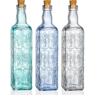 Noamus Vintage-Vase mit Korken, geprägte, Bunte Glasflaschen, dekorative farbige Gartenglasvase, große Weinflasche für Tafelaufsatz, Gartendekoration, Flaschenbaum, 510 ml, 3 Stück