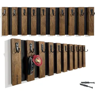 Lamellen Schlüsselbrett Garderobenleiste Holz, Eiche, Hakenleiste, Kleiderhaken, Wandhaken, Edelstahl, Wandgarderobe, Garderobenpaneel, für Flur, Kinderzimmer, Schlafzimmer (60cm 10 Haken Braun)