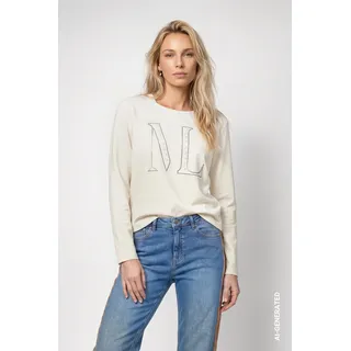 Monari Sweatshirt Schriftzug Beige/Weiß 44