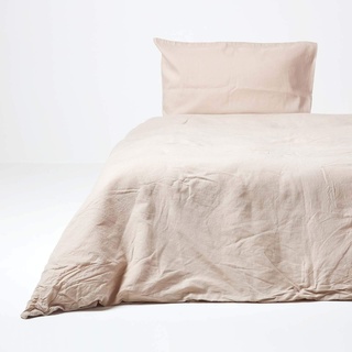 Homescapes 2-teiliges Leinen-Bettwäsche-Set beige-Natur, 1 Bettbezug 150x200 cm & 1 Kissenbezug 80x80 cm aus 60% Leinen und 40% Baumwolle