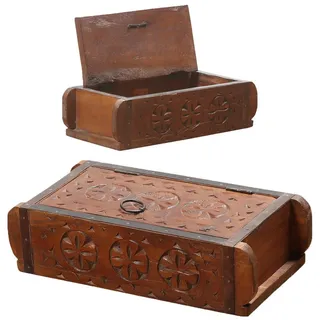 Marrakesch Orient & Mediterran Interior Schmuckkasten Aufbewahrungsbox mit Deckel Holz Manbar 32cm Vintage Schmuckkästchen, Geschnitzt braun