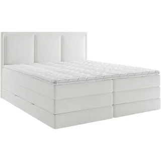 Mid.you Boxspringbett, Weiß, Kunststoff, H2 + H3, 7-Zonen, Höhe ca. 18 cm, 180x220 cm, Bettkasten, gepolstertes Kopfteil, Stoffauswahl, Topper durchgehend, Wendematratze mit unterschiedlichen Härtegraden, in verschiedenen Größen erhältlich, Schlafzimmer, Betten, Doppelbetten