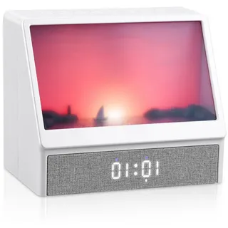 CkeyiN Pro Wecker Sonnenaufgang Wecker,Tageslichtwecker,Bluetooth-Lautsprecher 6 farbige Licht,mit 12 Naturgeräuschen,für Frauen Männer Teens weiß
