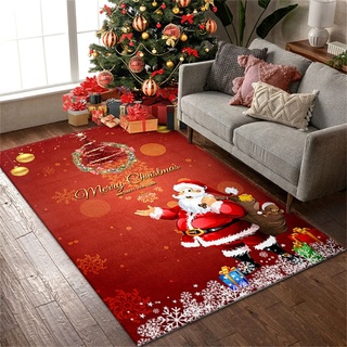 Weihnachten Teppich Teppich Wohnzimmer Weihnachtsmann Schlafzimmer Nachtdecke Kinderzimmer Spleißen Bodenmatte Cartoon Schneeflocke Teppich Fußmatte Gaming Area Rug (Rot,60 x 90 cm)
