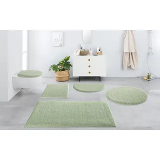 OTTO home Badematte Vanessa, Badvorleger, Badezimmer Teppich, Höhe 10 mm, rutschhemmend beschichtet, schnell trocknend, strapazierfähig, fußbodenheizungsgeeignet, Polyester, halbrund, Badteppich, weiche Haptik, unifarben grün halbrund | 50 cm x 80 cm x 10 mm
