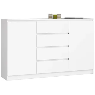 Home Collective Kommode weiß 160cm breit mit 4 Schubladen und 2 Türen, Schlafzimmer und Wohnzimmer, vielseitig einsetzbar für Flur und Kinderzimmer