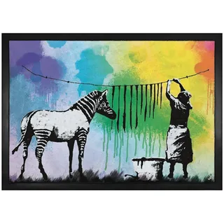 1art1 Banksy Zebra Streifen Waschtag Fußmatte Dekomatte Innenbereich | Design Türmatte 70x50 cm