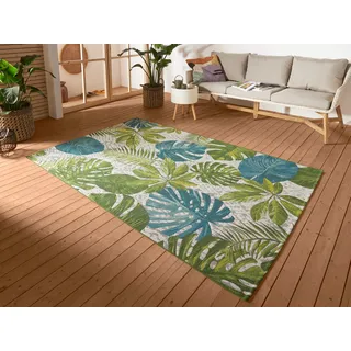 Outdoorteppich HANSE HOME "Tropical Leaves", bunt (türkis,grün), B:120cm H:3mm L:180cm, Polyester, Polypropylen (PP), Teppiche, Outdoorteppich, In-& Outdoor, Wetterfest, Balkon, Garten, Wohnzimmer, Floral, Palme