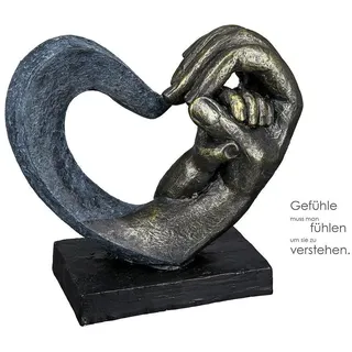 Gilde Casablanca Skulptur Hands of Love, Deko Figur Bronze, Grau, Kunstharz Statue Wohnzimmer, Büro Dekoration H. 14 cm x B. 16 cm - Moderne Skulpturen, Herz Symbol