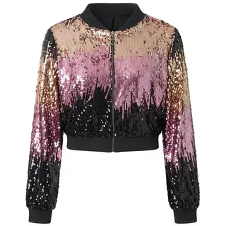 Ulla Popken Kurzjacke Blouson Classic Fit Pailletten Farbverlauf schwarz 46