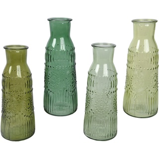 Decoris 1 Vase Glas 25cm Deko Blumenvase grün - Stabile Tischvase - Wohnzimmer Deko - Glasvase Vintage Mit Relief - Flaschenvase - Flower Vases - Geschenk