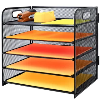 5 Fächer Dokumentenablage aus Metall, A4 Metall Büro Schreibtisch Organizer, Dokumentenhalter Aktenablage Zeitschriftenhalter Briefablage Papier Magazin Organisator, Schwarz
