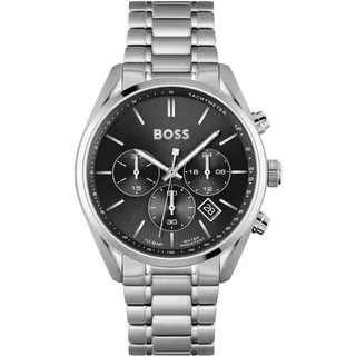 Boss Herren Chronograph Quarz Uhr Champion Kollektion mit Schwarzem Zifferblatt und Edelstahlarmband, Datumsfunktion, 3 Sub-Dials, 10ATM Wasserdichtigkeit - 1513871
