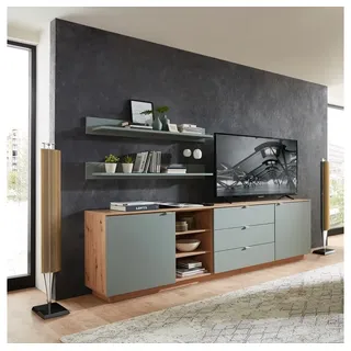 Lomadox Sideboard CUST-36, Set mit 2 Wandboards Eiche mit grün 240 cm, Wohnwand, Fernsehschrank grün