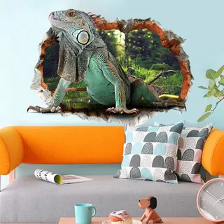 Wandaufkleber 3D Spiegel Ansicht Durchbrechen die Mauer Eidechse Vinyl Wandsticker Entfernbarer DIY Wandtattoo für Wohnzimmer Schlafzimmer Kinderzimmer