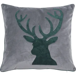 Dekokissen DONE. "Oh Deer", grau (grau, bestickt), B:45cm H:1cm L:45cm, Polyester, Dekokissen_Sitzkissen_Kissenhüllen, Velourstoff Anthracite