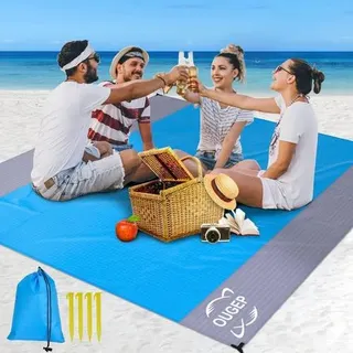 Stranddecke Sandfrei, Picknickdecke Wasserdicht Überdimensioniert Strandtuch Strandmatte 4 Befestigung Ecken für den Strand, Wandern, Campen und Out