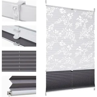 Sekey Plissee Doppelplissee Day+Night Verdunkelung ohne Bohren verspannt Lichtschutz Klemmfix Lichtdurchlässig Ausbrenner-Muster 115x130cm Druck & Grau