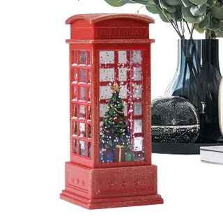Renopfect Weihnachts-Schneekugeln,Weihnachts-Schneekugel-Laterne - Telefonzelle Weihnachts-Glitzerlaterne - Festival-Ornament, Tischaufsatz, dekorative beleuchtete Wasserlaterne für das Weihnachtsfest