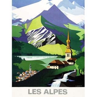 Fine Art Prints Jacquelin Alpen Berge Französische Eisenbahn Werbung Großer Druck Poster Wandkunst Dekor Bild