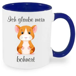 Ich glaube mein Hamster bohnert - Kaffeetasse mit Motiv, Tasse mit Druck, auch individuell mit Spruch, Foto, Wunschtext, Wunschname (Blau)