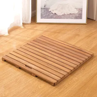 Anpassbare Rutschfeste Holz Badematte,Bambus Badematte,Badvorleger Holzrost Duschvorleger Badematte,Duschmatte Badvorleger,Duschbadematte mit Griffdesign,mit Rutschfesten Füßen (50x45cm/20x18in)