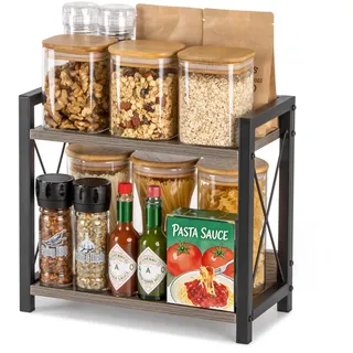 ANBOXIT Regal Küche Arbeitsplatte, Küchenregal Klein, Holz Kaffee Organizer | 2 Tier Kleines Regal für Küche Ecke, Büro, Badezimmer - Grau