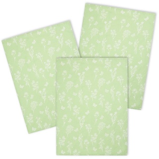Kracht Geschirrtuch Wildblumen, (Set, 3-tlg., 3-teilig), 3er Pack Geschirrtücher (3 Stück), ca. 50 x 70 cm, Halbleinen bedruckt grün