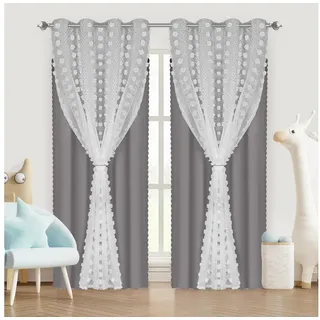 BTTO V&G Schiebegardine Kinderzimmer Vorhänge mit Ösen Baby Gardinen Doppelschichtige, Doppellagiges Wollknäuelgarn,Kindervorhang grau 132 cm x 243 cm