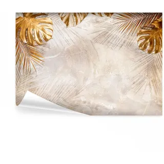 decomonkey Fototapete Pflanzen gold, 300x210 cm, XXL, Abstrakt Monstera