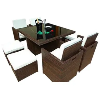 Ragnarök Möbel-Design Garten-Essgruppe Esstisch Set Heimdall 4+4, (Set, Polyrattan, Alu, Würfelsystem) braun