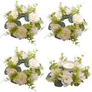 Kerzenringe zum Dekorieren – Set mit 4 Stück – Künstliche Hortensiakränze – Kerzen – Kränze für Säulen – Weihnachten – Hochzeit ...