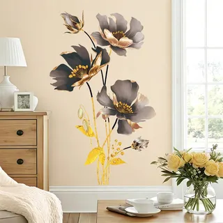 SHUCHING Wandtattoo Blumen Schwarz Gold für Wohnzimmer | Wandsticker Blumen Groß, Selbstklebende Wandaufkleber für Schlafzimmer Erwachsene Flur Küche Badezimmer