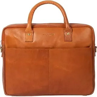 HOLZRICHTER Berlin - Große Aktentasche aus Leder (No 1-1), 30 x 39 x 10 cm Laptoptasche für Herren, Hochwertiges 15" Briefcase für die Arbeit, Businesstasche in Cognac - M