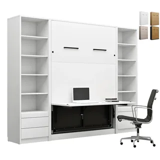 QMM TraumMöbel Schrankbett Wandbett GN120x200 mit Schreibtisch, LED & 2 Regalen vertikal (Set, 3-St., Schrankbett vertikal 120x200 mit LED & Schreibtisch; 2 Regale) mit LED-Beleuchtung; mit integriertem Schreibtisch