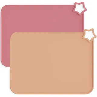 Moonkie 2PC Baby Silikon Platzset Abwaschbar, Platzdeckchen, rutschfest Tischset Kinder, Kinder Platzset, Schmutzabweisend, Tragbar, für Kinder und Kleinkinder (Gedämpftes/Warmes Rosa)