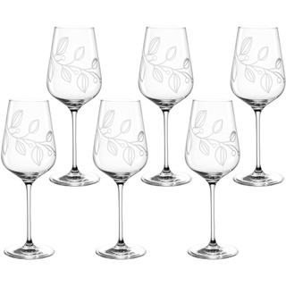 LEONARDO Boccio Rieslingglas Set 6-teilig - Weinglas für leichte Weißweine aus Kristallglas - Mit floraler Gravur - Inhalt 470 ml - Spülmaschinengeeignet - 6er Set Weißweingläser mit schmalem Kelch