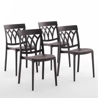 RATTATAN 4er-Set stapelbare Stühle aus Polypropylen mit Glasfasern für Außenbereich und Garten, Bar und Restaurant, Küche modernes Design - EMMA - Mokka
