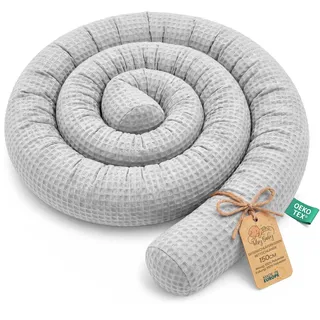 Totsy Baby XXL bettschlange bettkissen stillkissen bettrolle bettkantenschutz zierkissen bettumrandung Schlange XL Handmade grau 150 cm Oeko-tex-Zertifikat