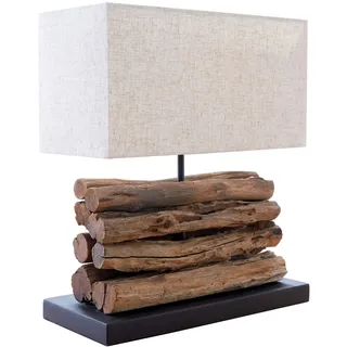 invicta INTERIOR Design Treibholz Lampe PERIFERE beige Tischlampe Handarbeit Leinenschirm Stoffschirm Holz