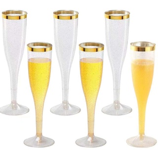 Sektgläser I Champagnerkelche bruchsicher I Gold Glitter Plastik Champagner Flöten Einweg Glitter Plastik Party (6 Stück)