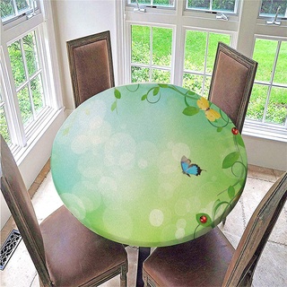 FANSU 3D Tischdecke Rund Abwaschbar, Wasserdicht Elastische Ränder Tischdecken mit Schmetterling Druck Fleckschutz Ölfest Tischdecke für Garten Outdoor Deko (Natürlich,150cm)
