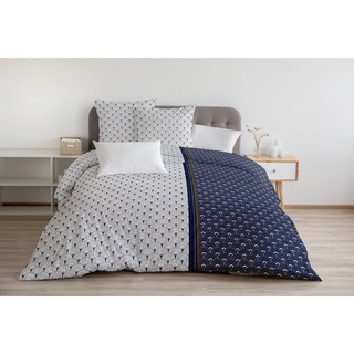 Home Linge Passion Bettbezug, 3-teilig, 100% Baumwolle, 57 Fäden/cm2, für Doppelbett, 240 x 260 cm, Regenbogen, Marineblau