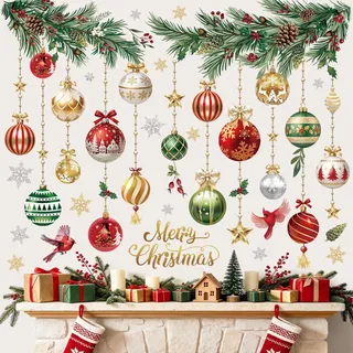 wondever Wandtattoo Weihnachten Weihnachtskugeln Wandsticker Weihnachtsbaum | Abziehen und Aufkleben, Repositionierbar, Wanddeko Weihnachten Selbstklebend für Weihnachtsfeier Wohnzimmer Winter Deko