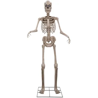 Riethmüller Animatronic XXL Skelett 243 cm - Halloween Deko innen - Party, Gothic Figur lebensgroß - Animiert, LED-Augen, beweglicher Kiefer, Sound & Bewegungssensor - 3 Sprachen