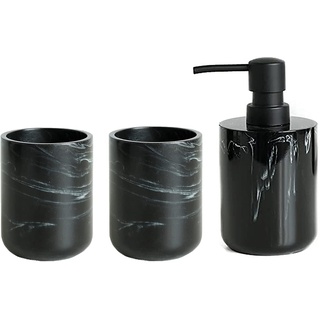 zhanwang Marmor Badezimmer-Set, 5-teilig, inklusive Seifenspender, Zahnbürstenhalter, Zahnputzbecher, Seifenschale und Toilettenbürste (schwarz-3)