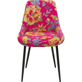 Kare Design Stuhl East Side Flower Fever, Pink, Blumenmotiv, Sitzhöhe 47cm, Esszimmerstuhl, Polsterstuhl, Stuhl ohne Armlehnen, Samtoptik