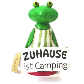 Exner GmbH Garten- & Wohnaccessoires Gartenfigur Zuhause Ist Camping Deko Figur Garten Frosch Zaunhocker Lustig 19 cm, Camper grün