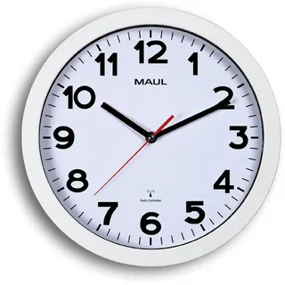 MAUL Wanduhr MAULstep Ø 30 cm | Funkuhr mit automatischer Zeiteinstellung | ideal für Wohnzimmer, Schlafzimmer, Küche, Arbeitszimmer und Büro | Gute Lesbarkeit für große Räume | Weiß