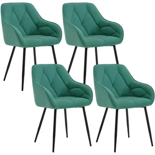 WOLTU Esszimmerstühle 4er Set, für Esszimmer Wohnzimmer, ergonomische Küchenstühle gepolstert mit Armlehnen, Metallbeinen, Sitzfläche aus Samt, Türkis